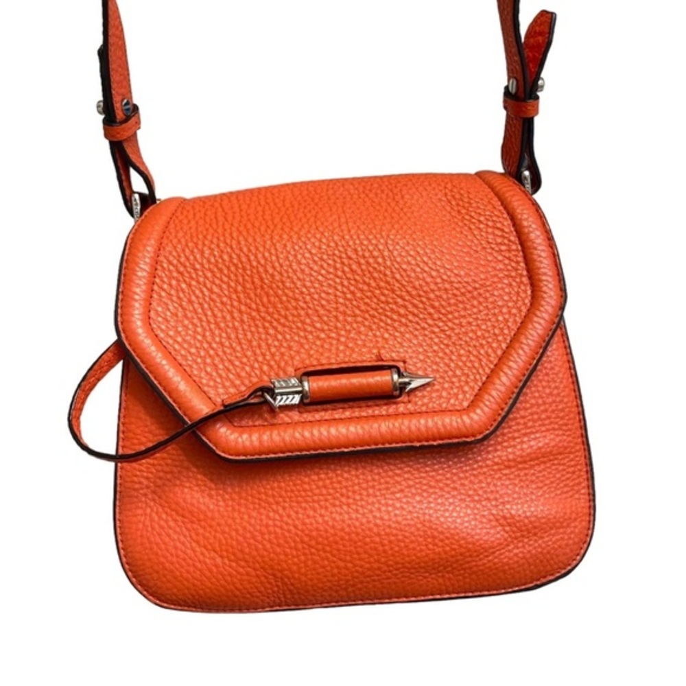 Mackage Novak Orange pebbled leather arrow Sidebag